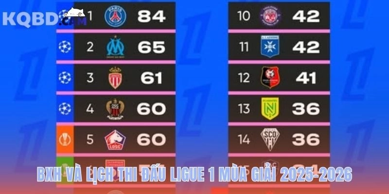 BXH và lịch thi đấu thể hiện toàn cảnh cuộc đua vô địch